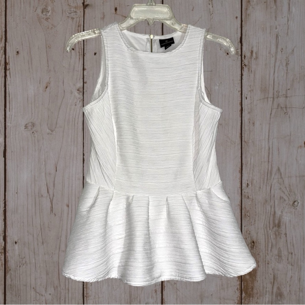 Worthington White Textured Sleeveless Peplum Top with Gold Zipper size S